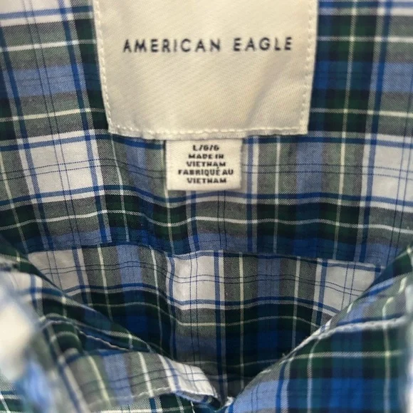 American Eagle Men's Blue and Green Plaid Button Down Shirt Size Large - Picture 4 of 8